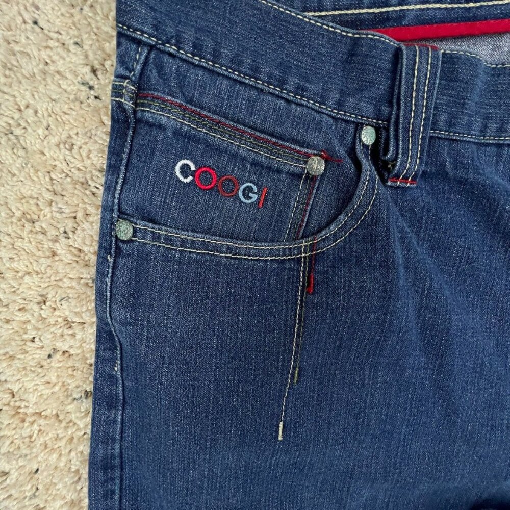 Coogi Mens 42x33 Blue Denim Pants Jeans 100% Cotton Red Green Design Pockets - Picture 9 of 14